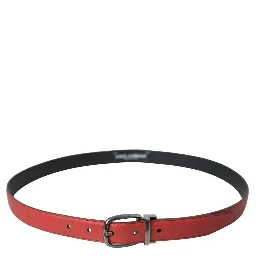 Red Leather Silver Metal Buckle Belt Men