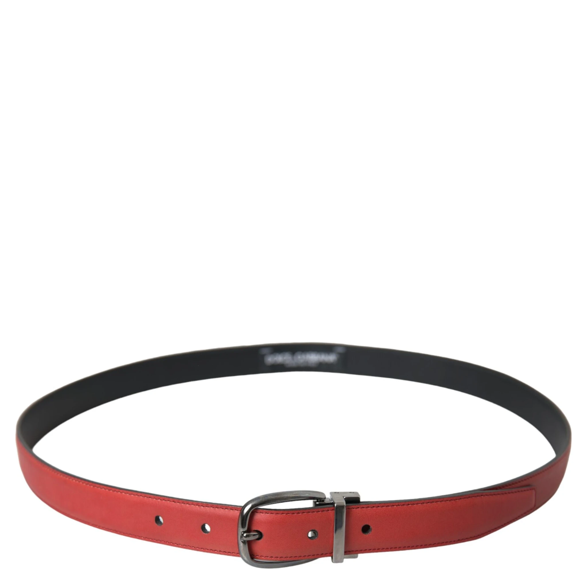 Red Leather Silver Metal Buckle Belt Men