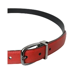 Red Leather Silver Metal Buckle Belt Men
