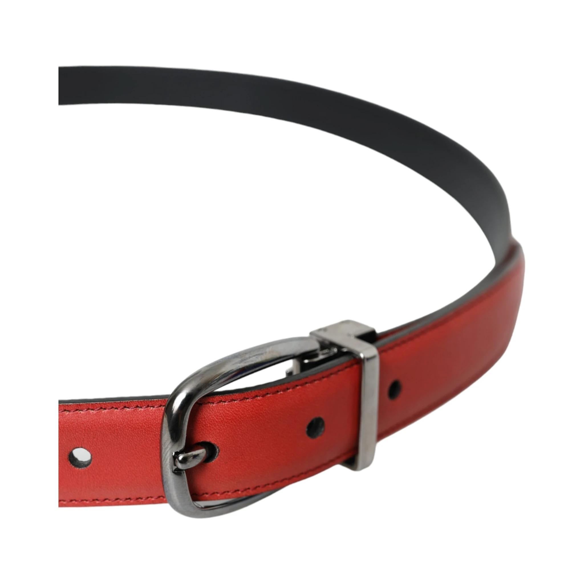 Red Leather Silver Metal Buckle Belt Men