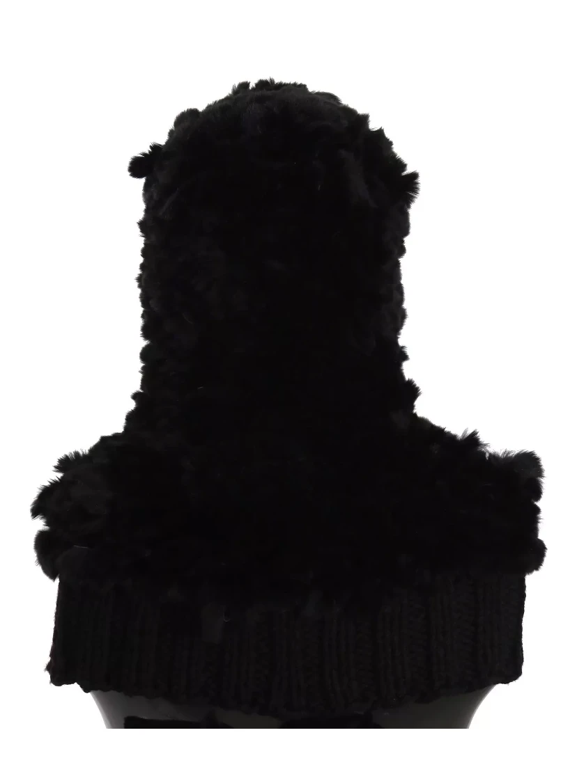 Black Silver Fox Fur Cashmere Hooded Scarf