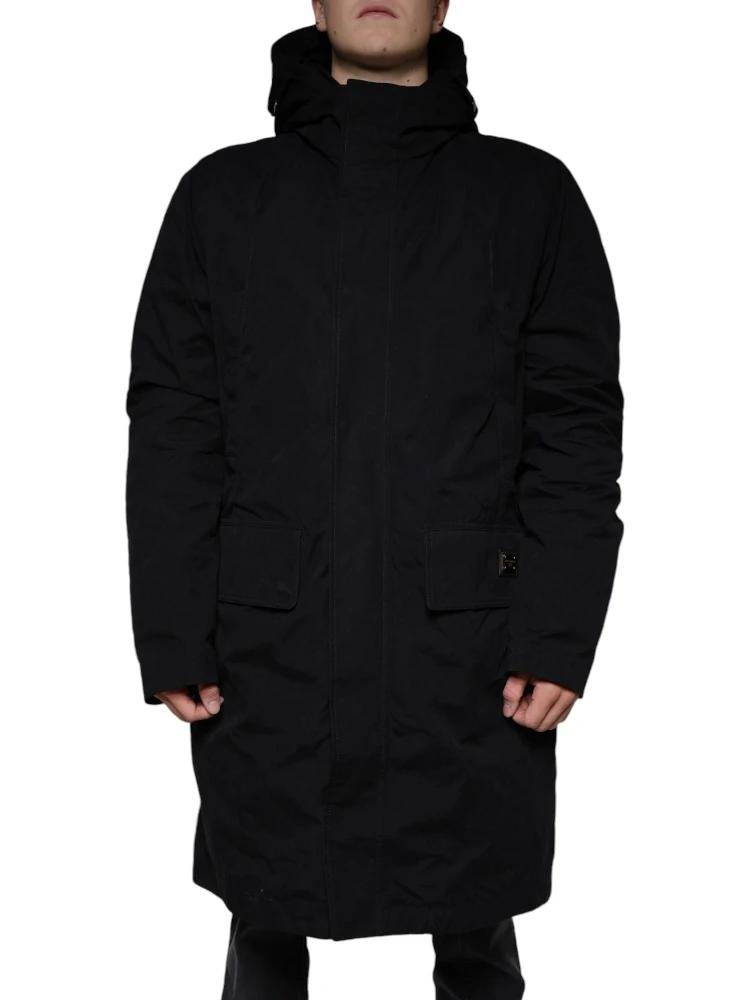 Black Hooded Parka Cotton Trench Coat Jacket