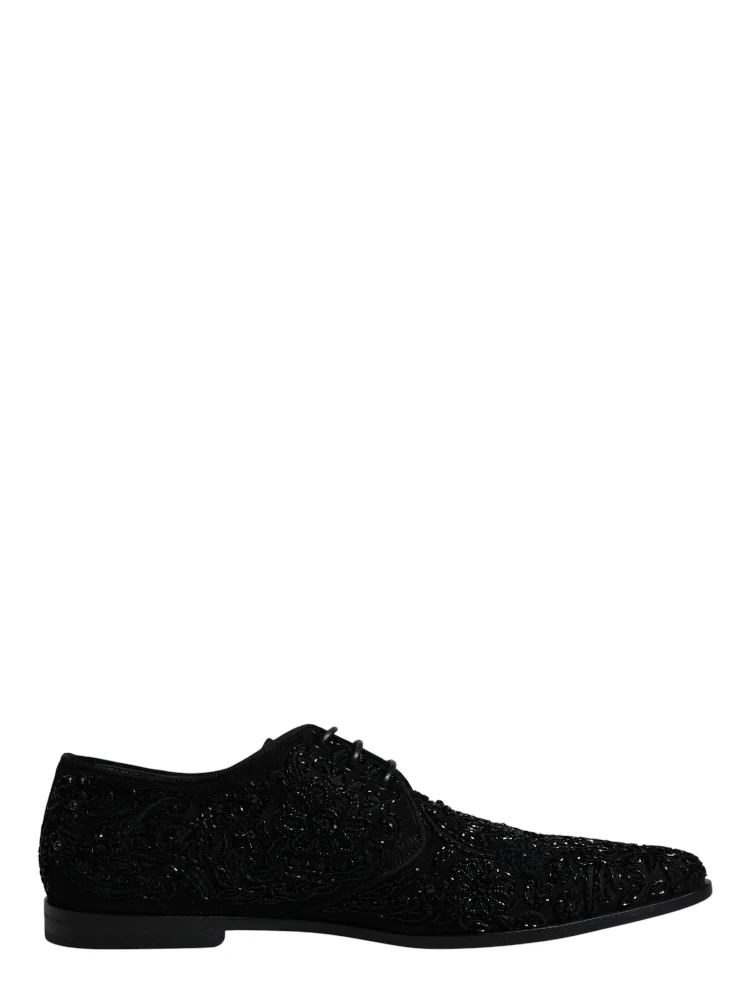 Black Embellished Suede Derby Formal Shoes