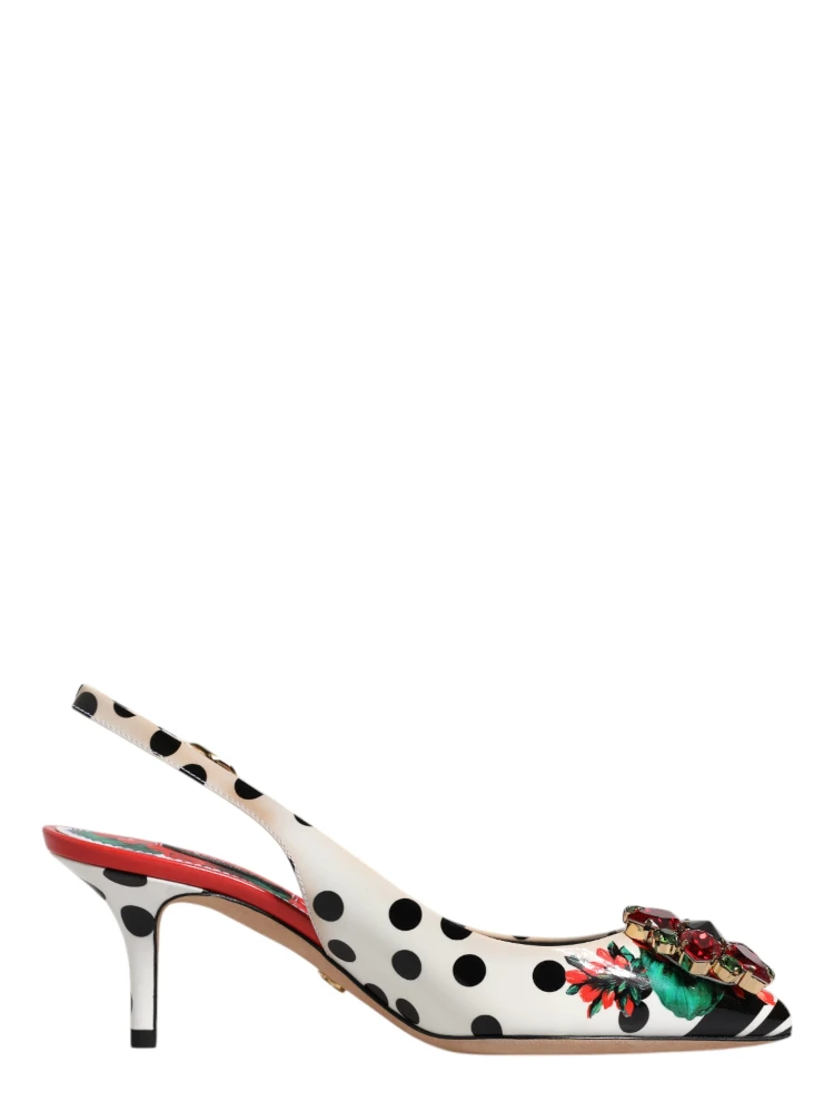 Multicolor Leather Crystal Heels Slingback Shoes