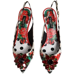Multicolor Leather Crystal Heels Slingback Shoes