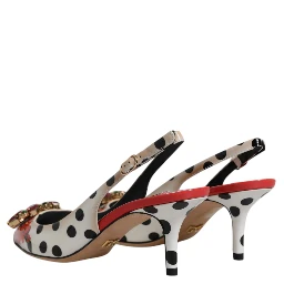 Multicolor Leather Crystal Heels Slingback Shoes