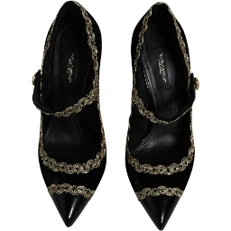 Black Velvet Gold Mary Janes Pumps Shoes