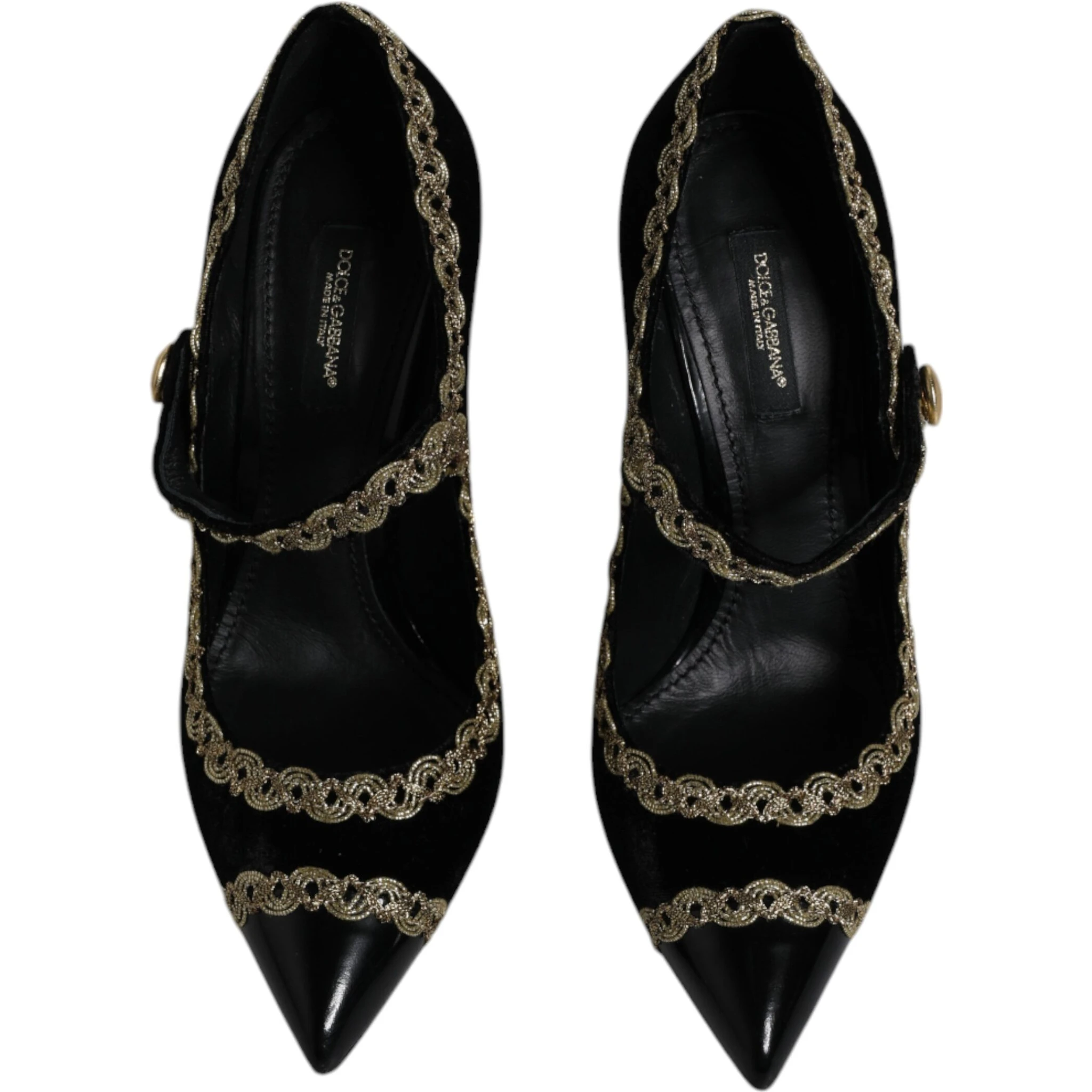Black Velvet Gold Mary Janes Pumps Shoes
