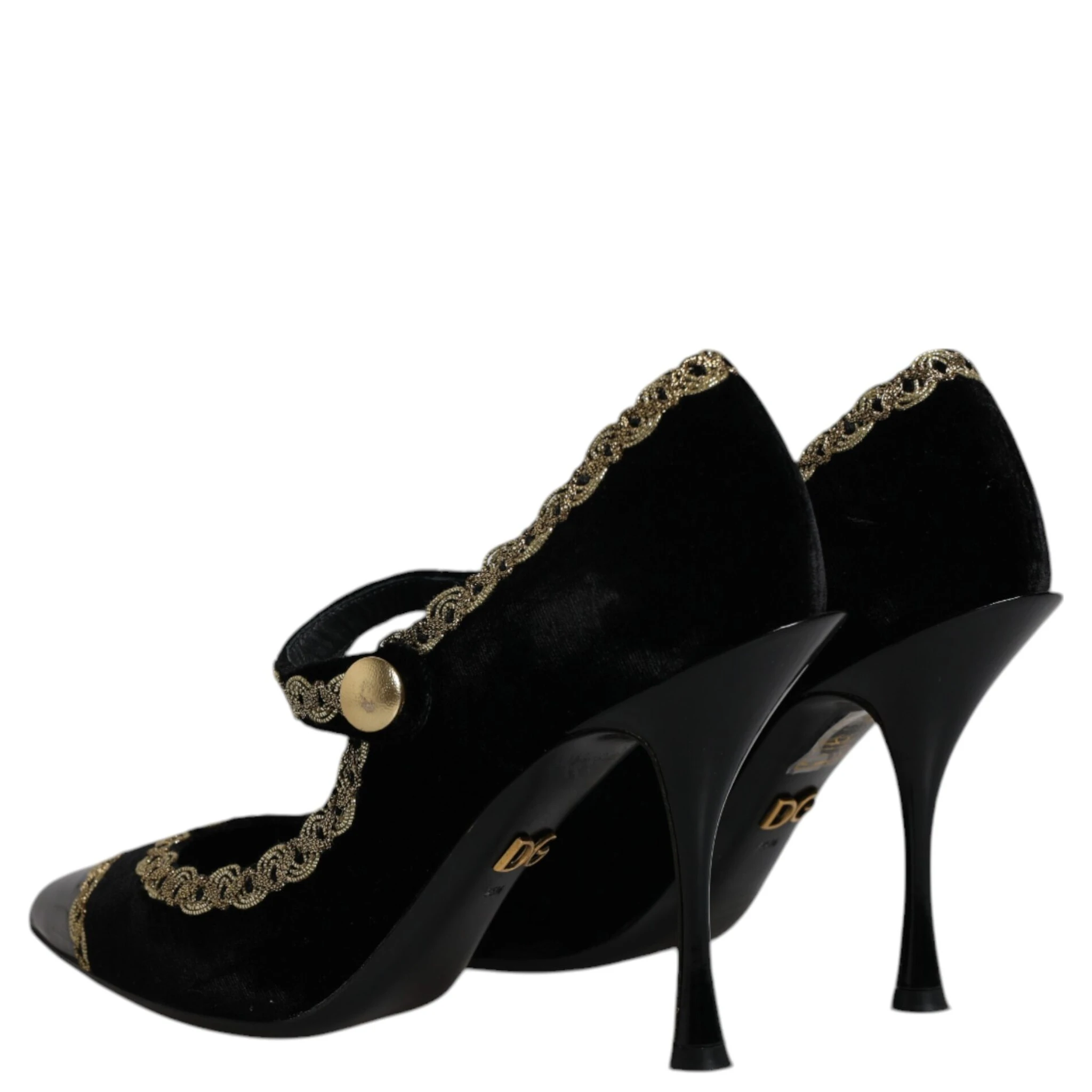 Black Velvet Gold Mary Janes Pumps Shoes