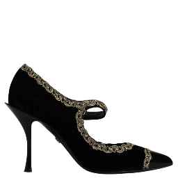 Black Velvet Gold Mary Janes Pumps Shoes