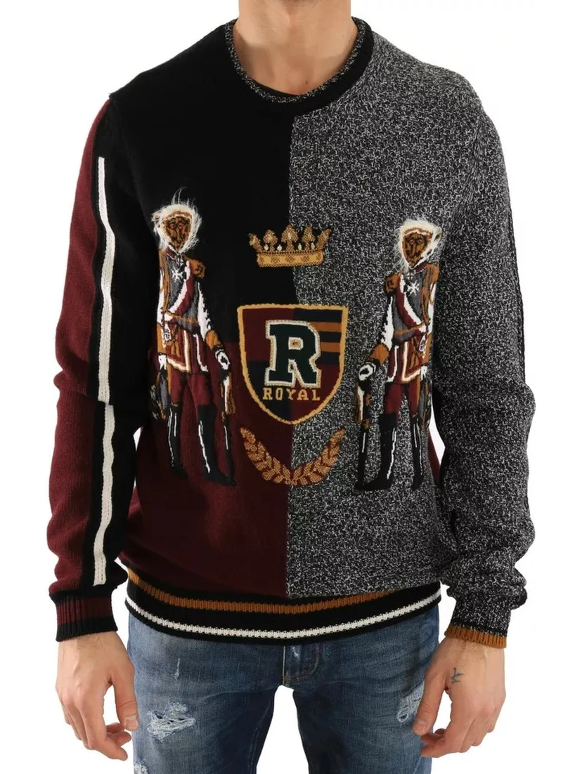 Multicolor KING Knight Monkey Knitted Cashmere Wool Sweater