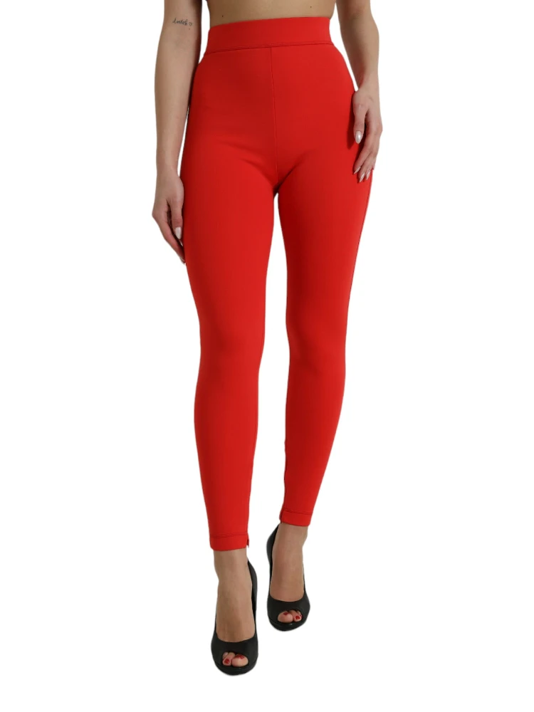 Red Nylon Stretch Slim Leggings Pants
