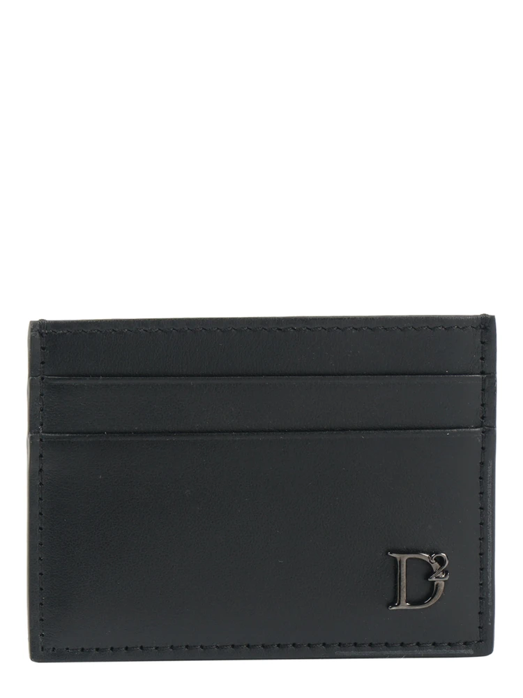 Logo-plaque leather card holder