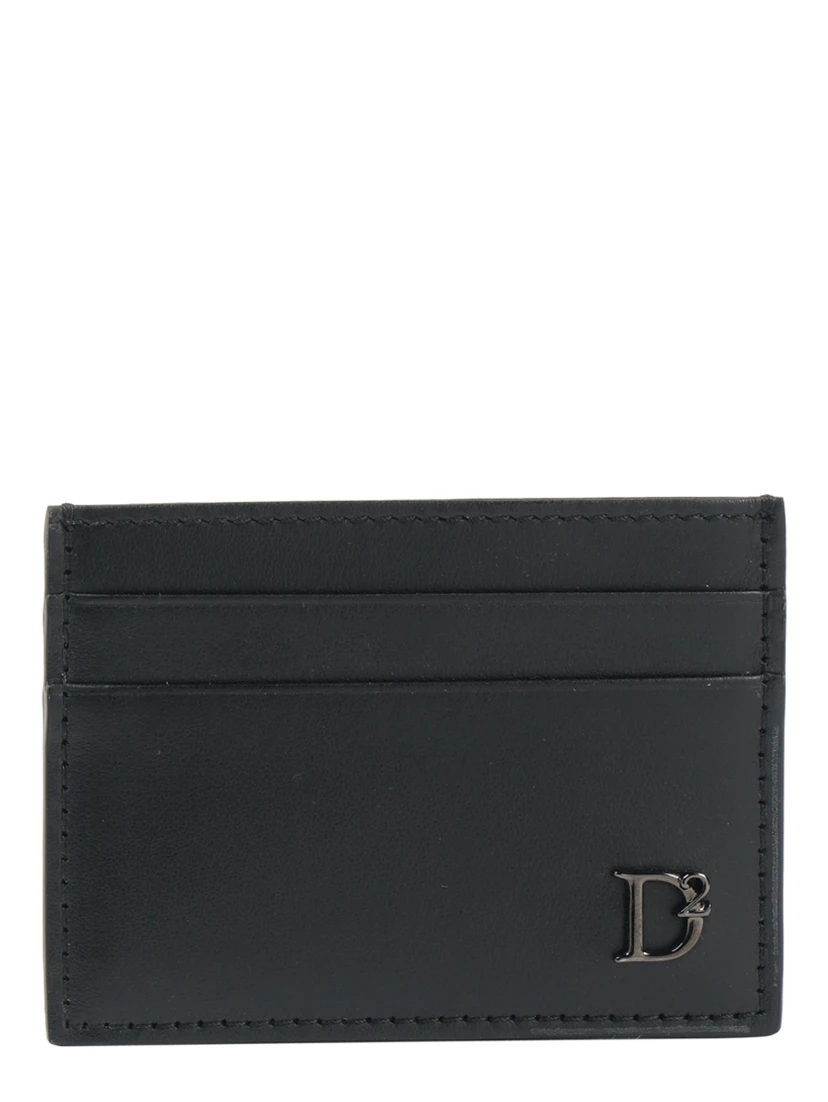 Logo-plaque leather card holder