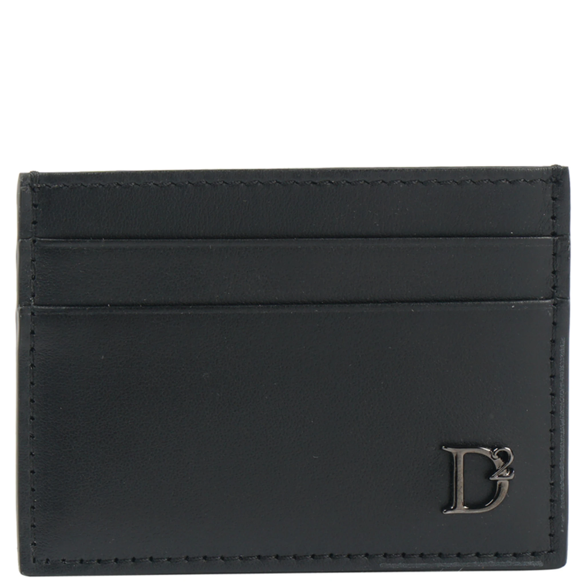 Logo-plaque leather card holder
