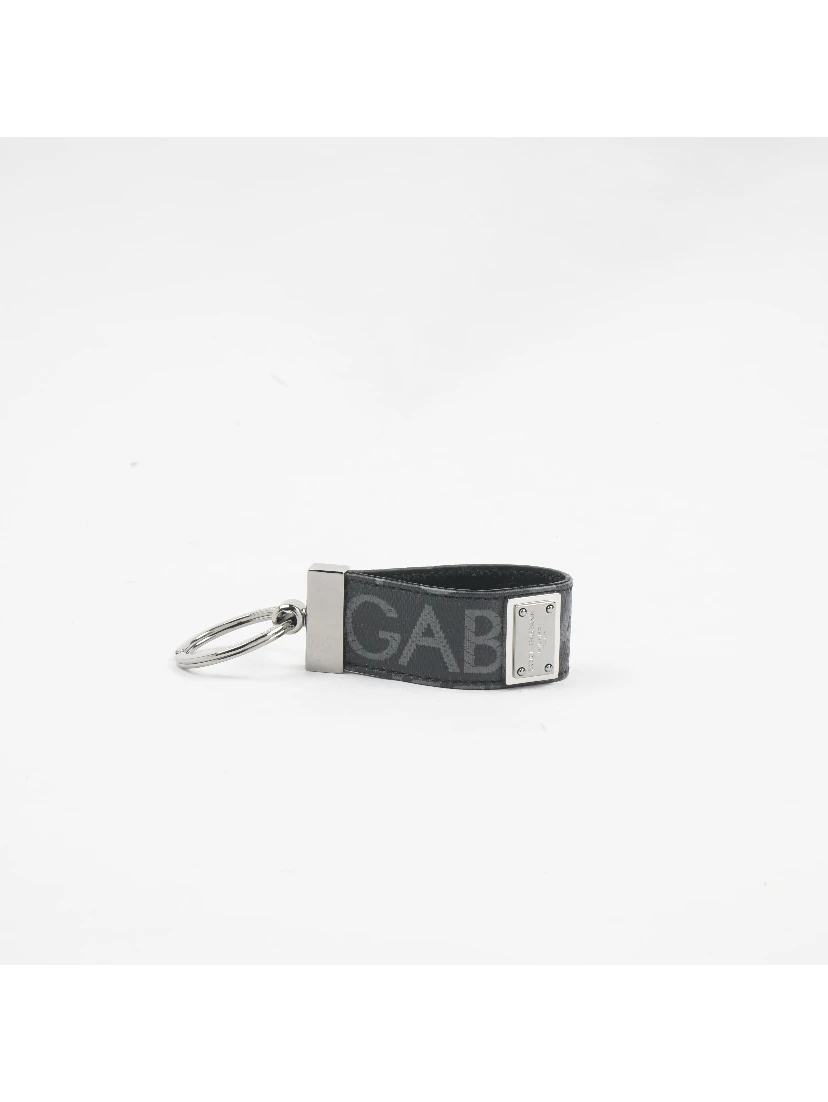 DG Logo Keyring in black jacquard fabric with silver-tone hardware