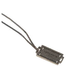 Saint Laurent Paris Gunmetal Tone Razor Blade Pendant Necklace