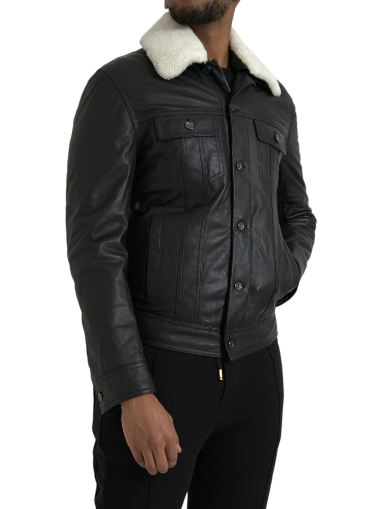Black Leather Fur Collar Biker Coat Jacket