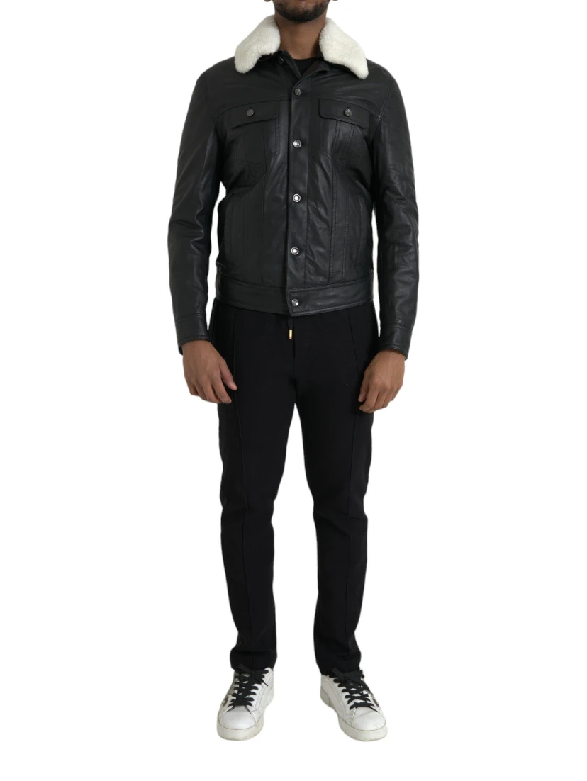 Black Leather Fur Collar Biker Coat Jacket