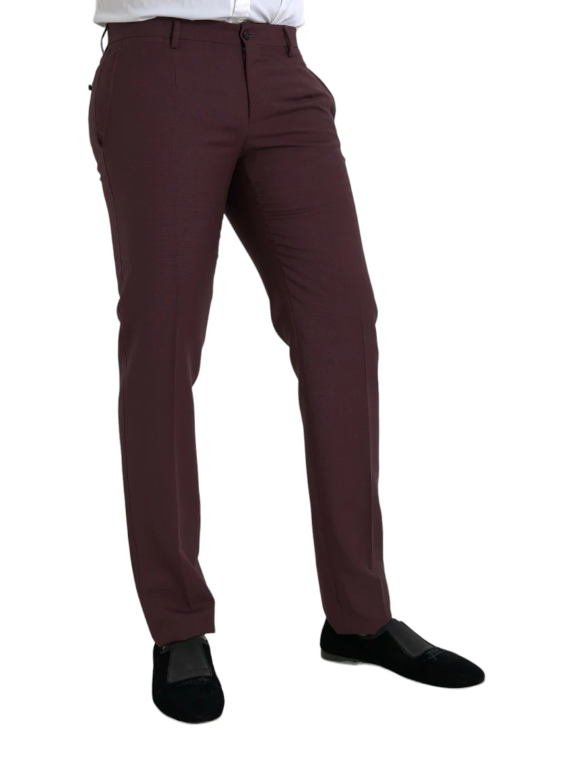 Maroon Wool Men Slim Fit Dress Pants