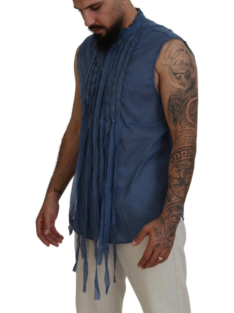 Blue Cotton Chain Embellishment Sleeveless Shirt alternative