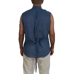 Blue Cotton Chain Embellishment Sleeveless Shirt