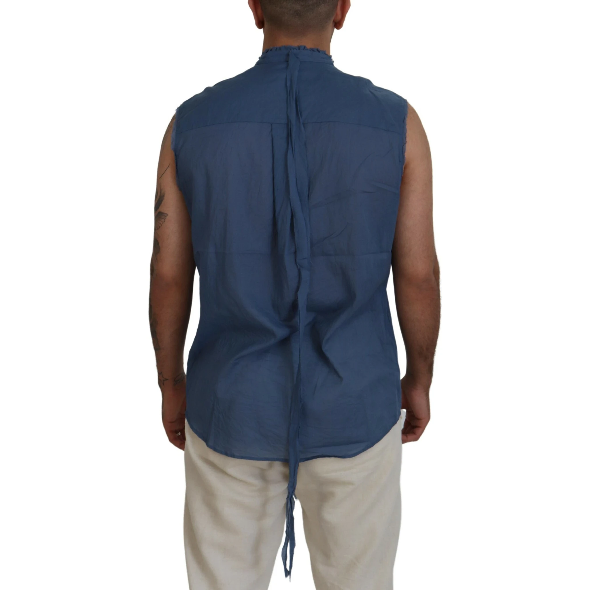 Blue Cotton Chain Embellishment Sleeveless Shirt