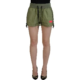 Green Cotton Mid Waist Drawstring Tapered Shorts