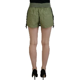 Green Cotton Mid Waist Drawstring Tapered Shorts