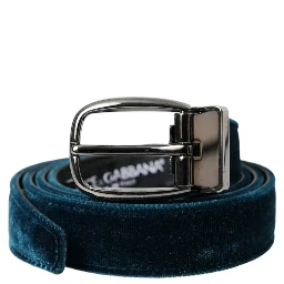 Blue Velvet Leather Silver Metal Buckle Belt
