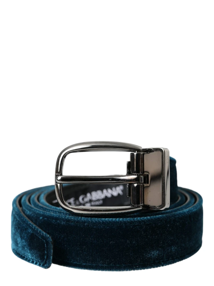 Blue Velvet Leather Silver Metal Buckle Belt