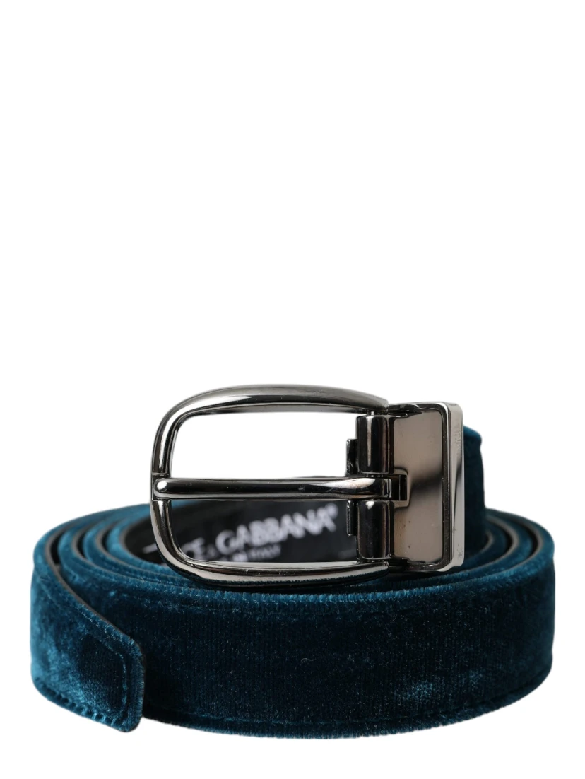 Blue Velvet Leather Silver Metal Buckle Belt