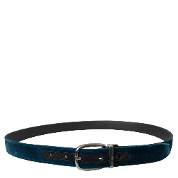 Blue Velvet Leather Silver Metal Buckle Belt