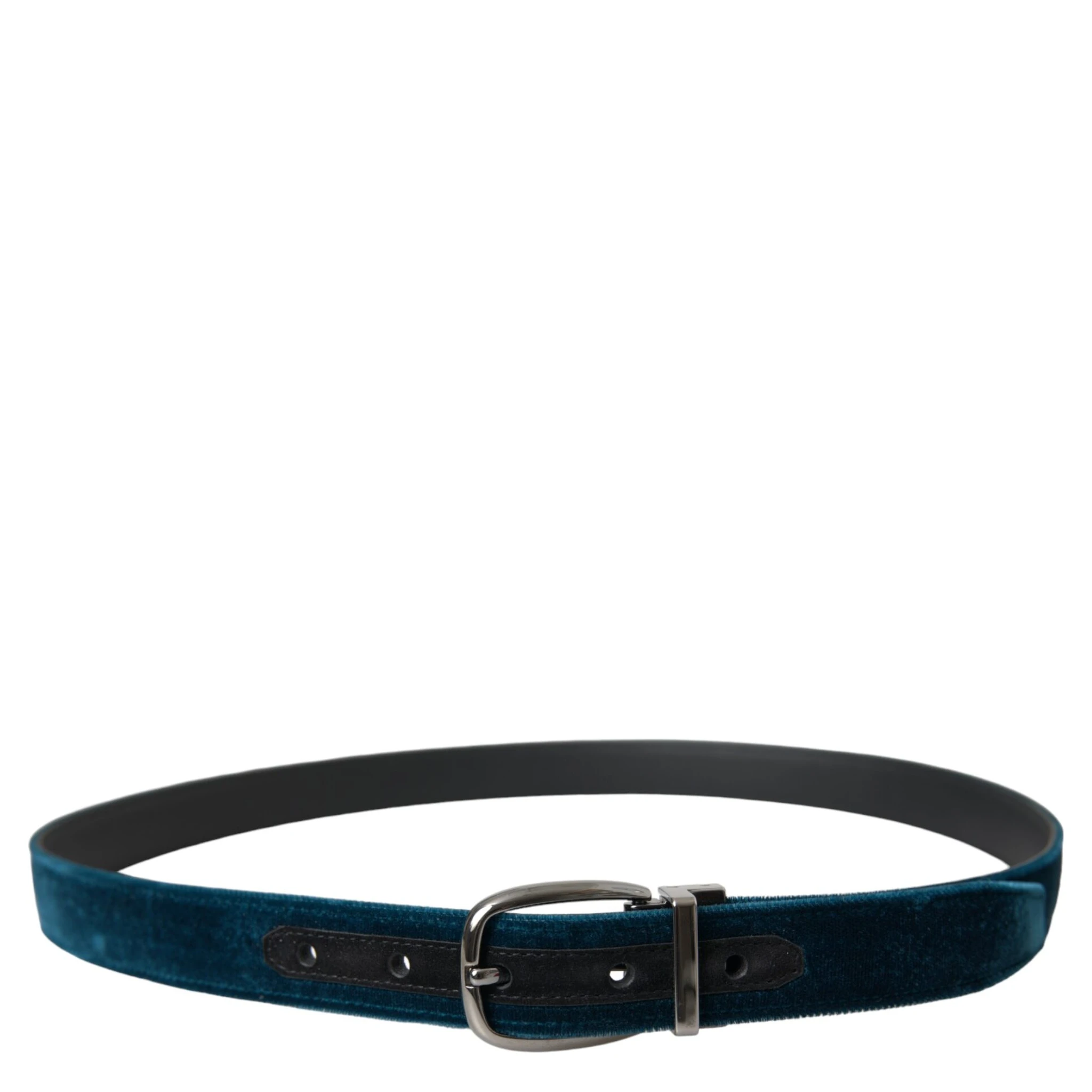Blue Velvet Leather Silver Metal Buckle Belt