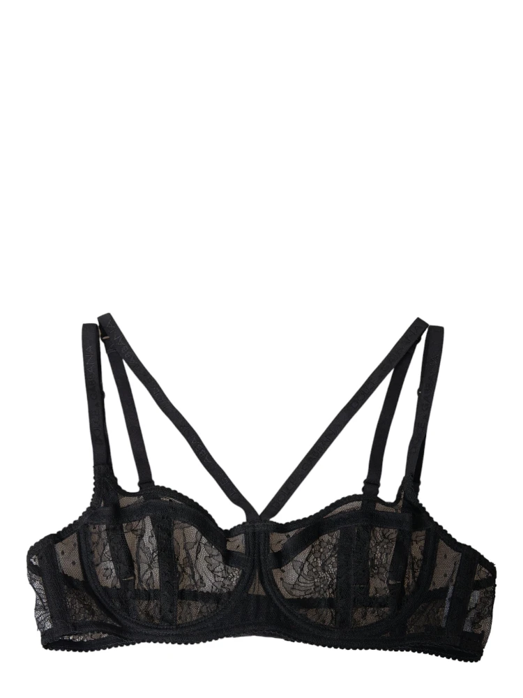 Black Floral Lace Nylon Balconcino Bra Underwear alternative