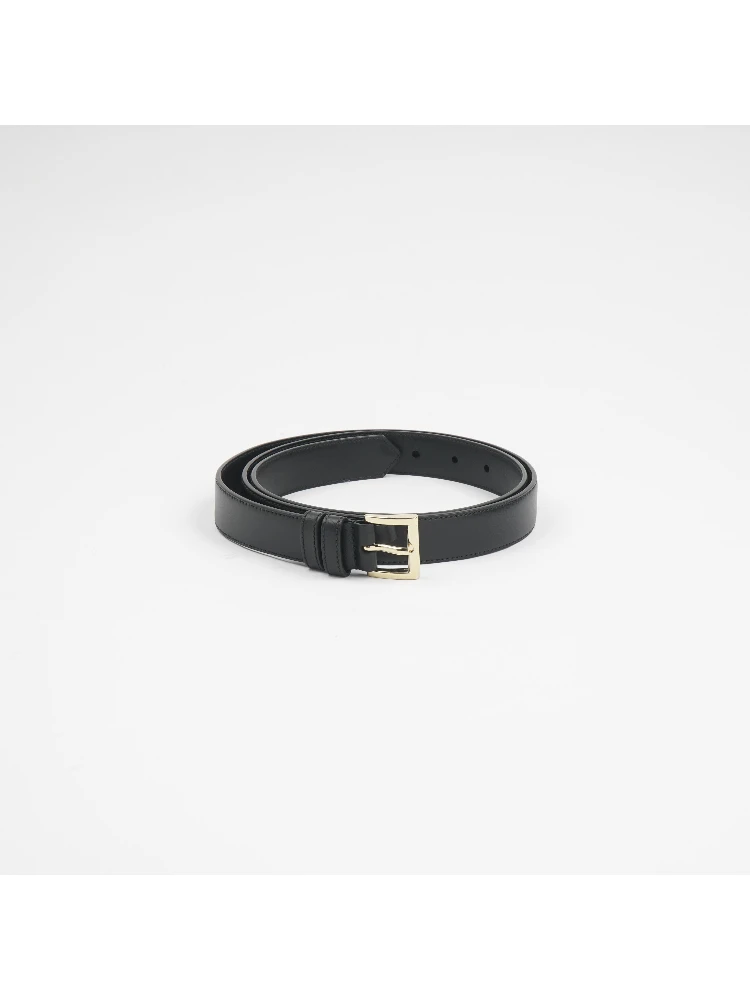 Dolce & Gabbana Black Classic Gold Metal Logo Buckle Belt