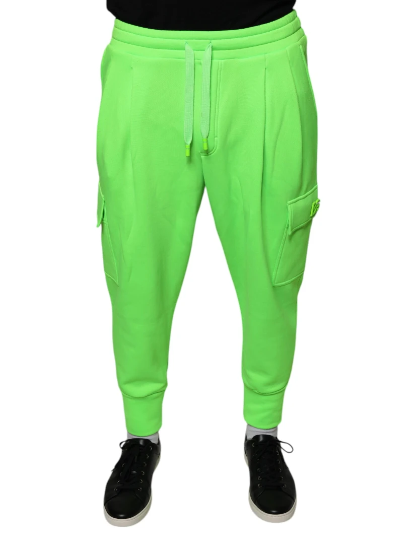 Neon Green Polyester Cargo Jogger Sweatpants Pants