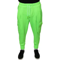 Neon Green Polyester Cargo Jogger Sweatpants Pants