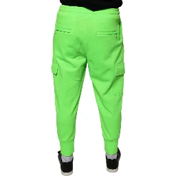Neon Green Polyester Cargo Jogger Sweatpants Pants