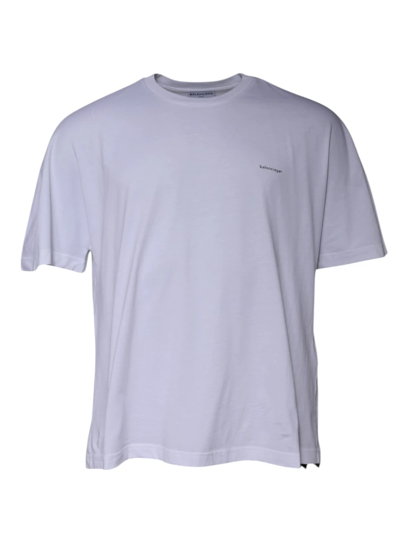 White Logo Cotton Crew Neck Short Sleeves T-shirt