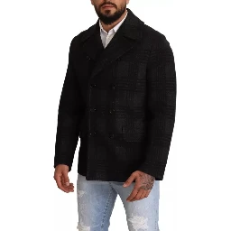 Black Trench Coat Check Wool Jacket