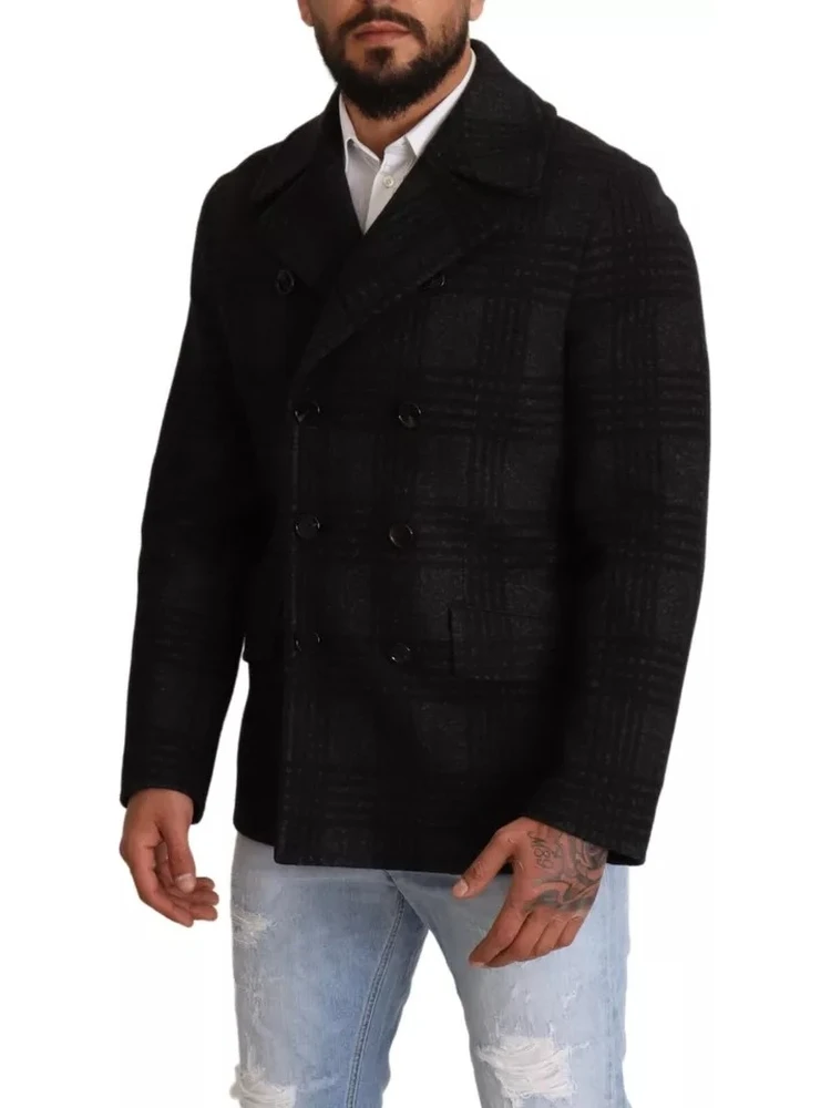 Black Trench Coat Check Wool Jacket alternative
