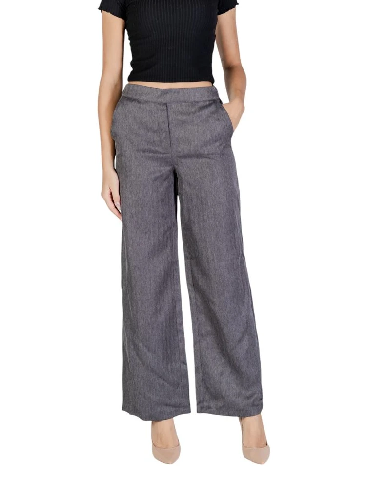 Gray Polyester Casual Pants