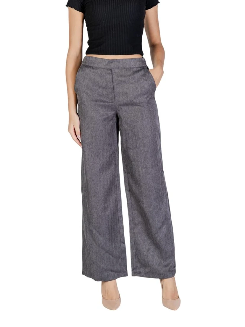 Gray Polyester Casual Pants