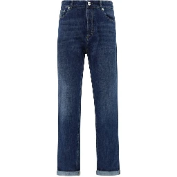 Blue Cotton Straight-Leg Jeans