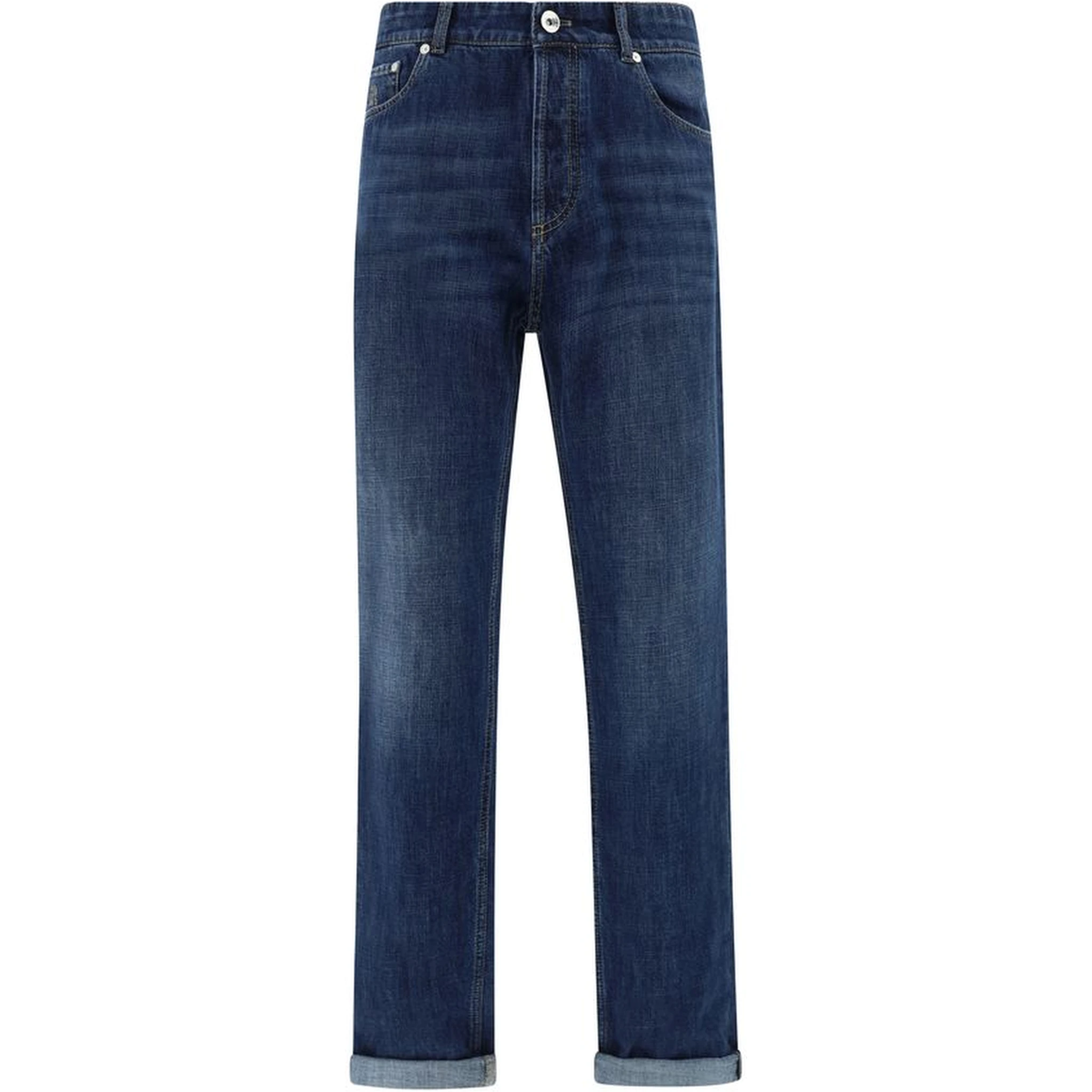Blue Cotton Straight-Leg Jeans