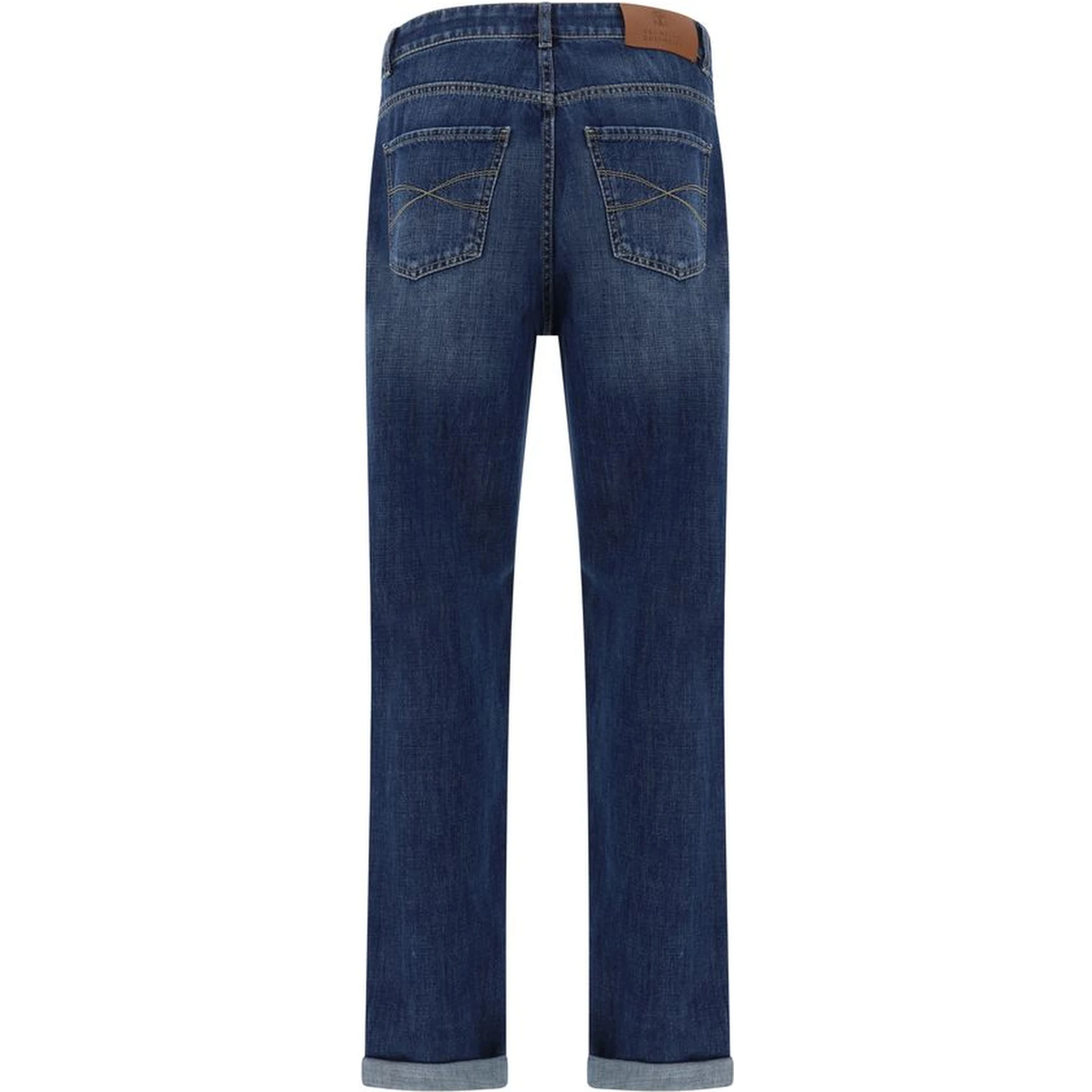 Blue Cotton Straight-Leg Jeans