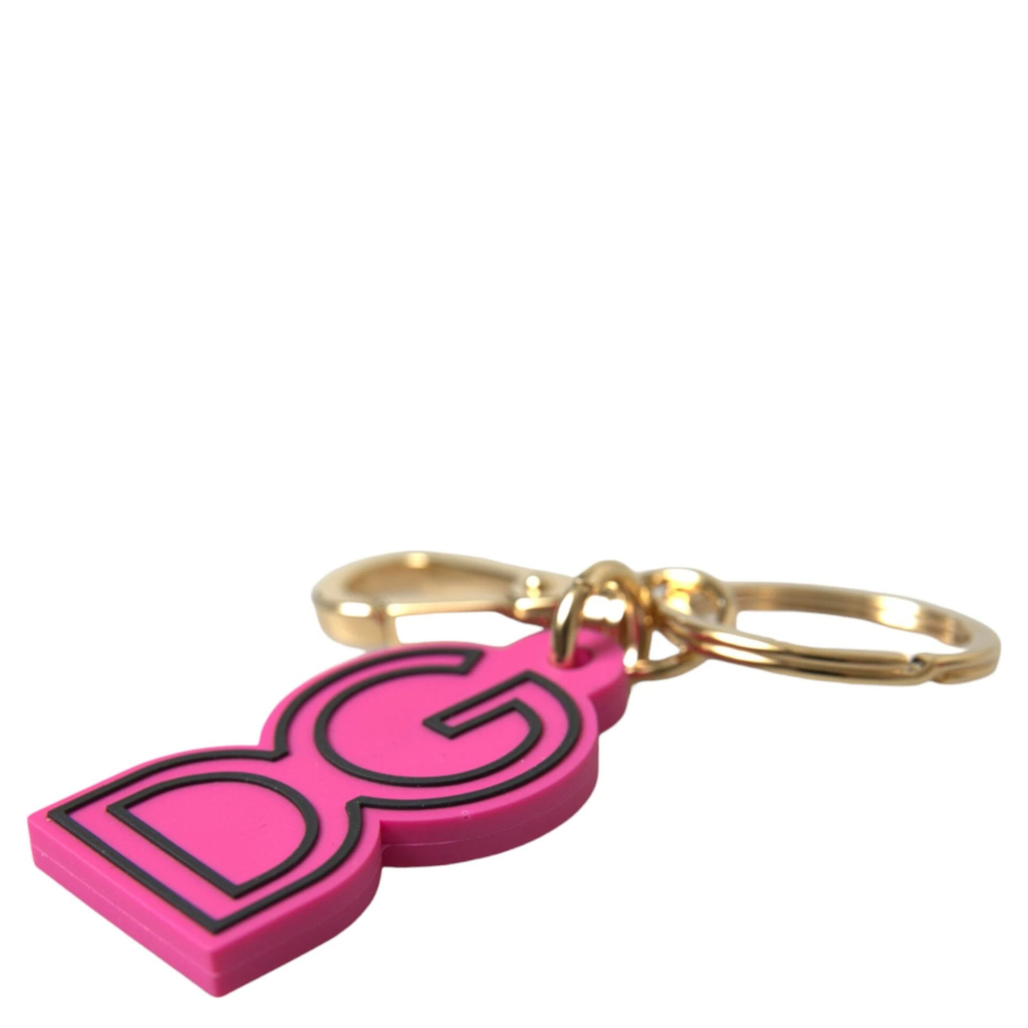 Pink Rubber Gold Tone Metal DG Logo Keyring Keychain