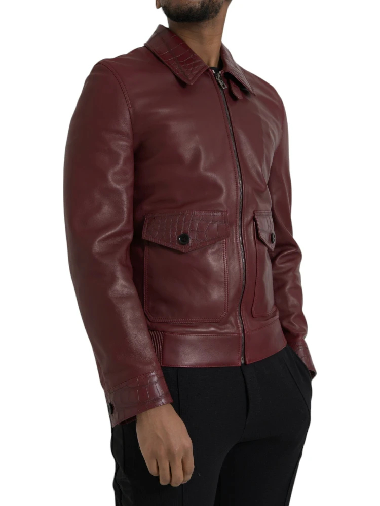 Maroon Exotic Leather Zip Biker Coat Jacket alternative