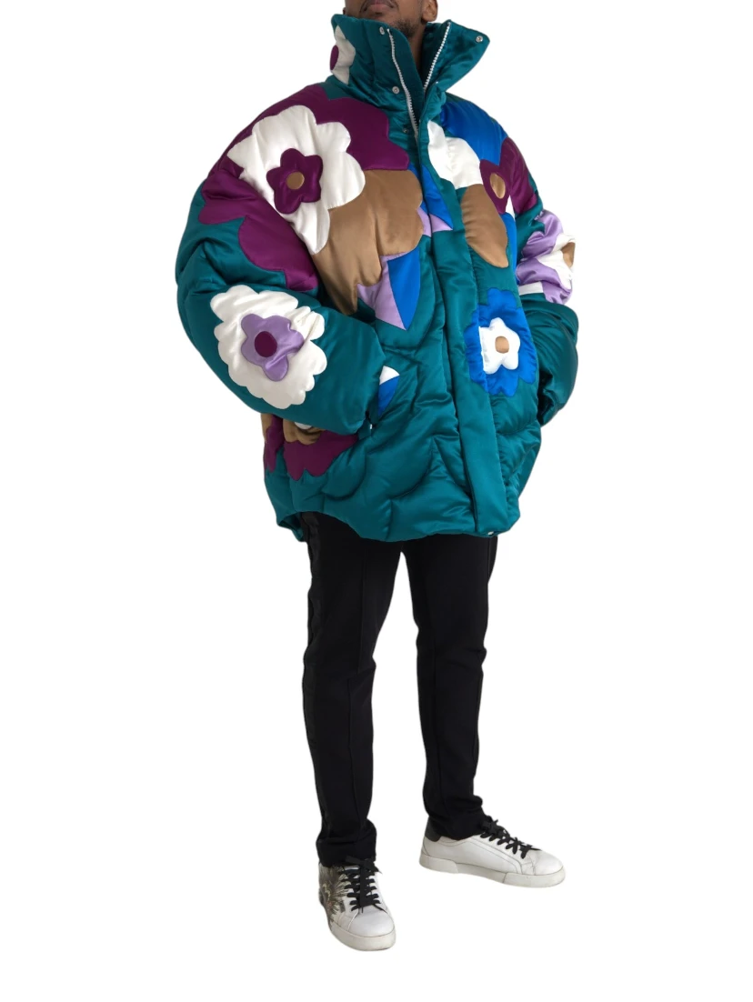 Multicolor Floral Windbreaker Puffer Jacket
